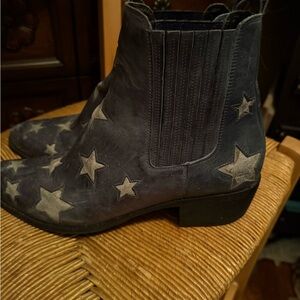 Sheryl Crow Leather Western Boots - Blue w/ Inlay Silver Stars Soft Size 10